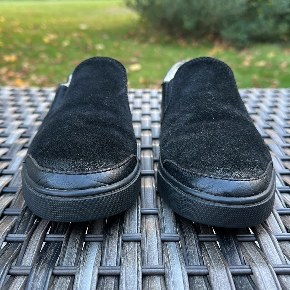 FRYE Gemma Black Suede Shearling Lined Slip-on Sneakers